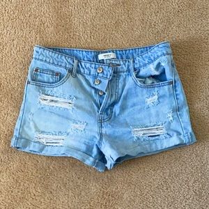 Distressed High-Rise Denim Shorts